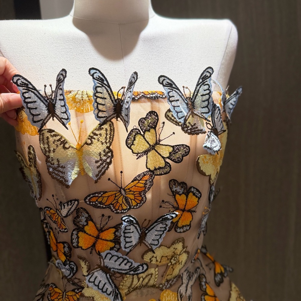 Bronxandbanco Strapless Butterfly Appliqué Bustier Top - Orange, Blue, Cream - Picture 4 of 15